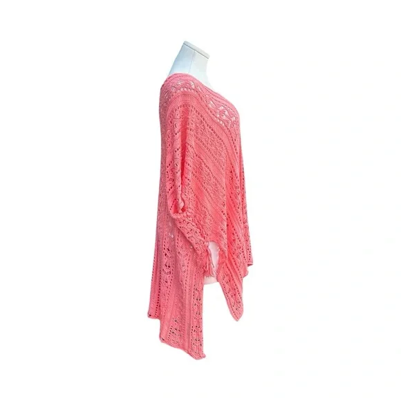 High Low Crochet Coral Swimsuit Coverup - one size - Picture 3 of 5